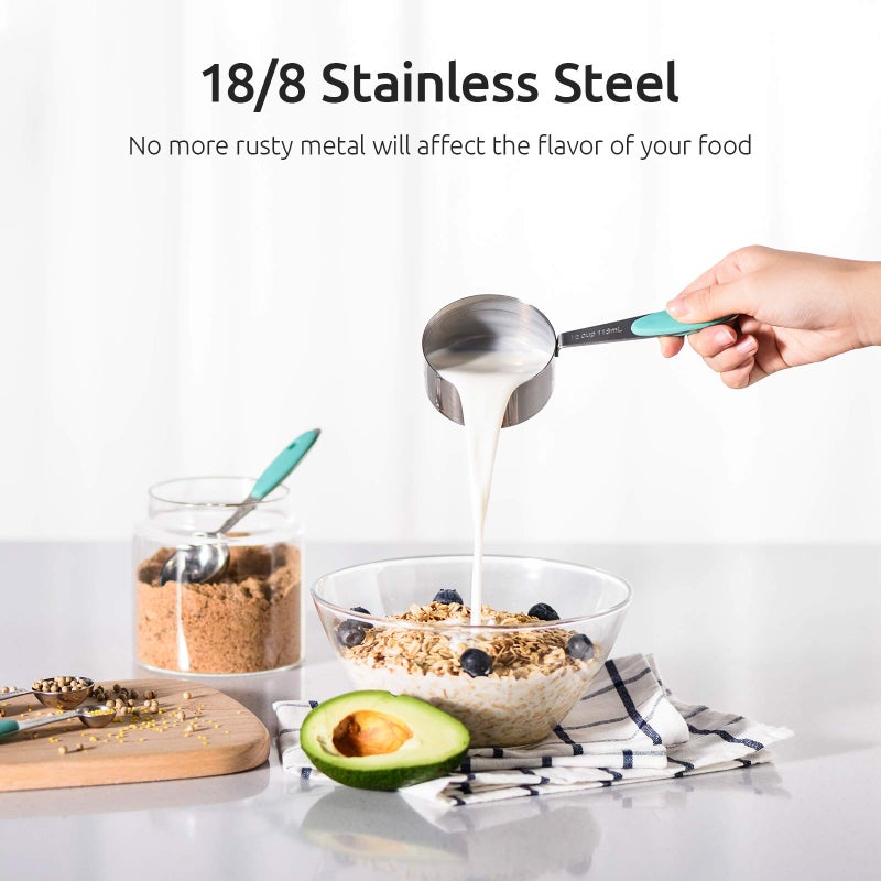 U-Taste Measuring Cups : U-Taste 18/8 Stainless Steel Measuring Cups and Spoons Set of 10 Piece, Upgraded Thickness Handle(Aqua Sky) - Image 3